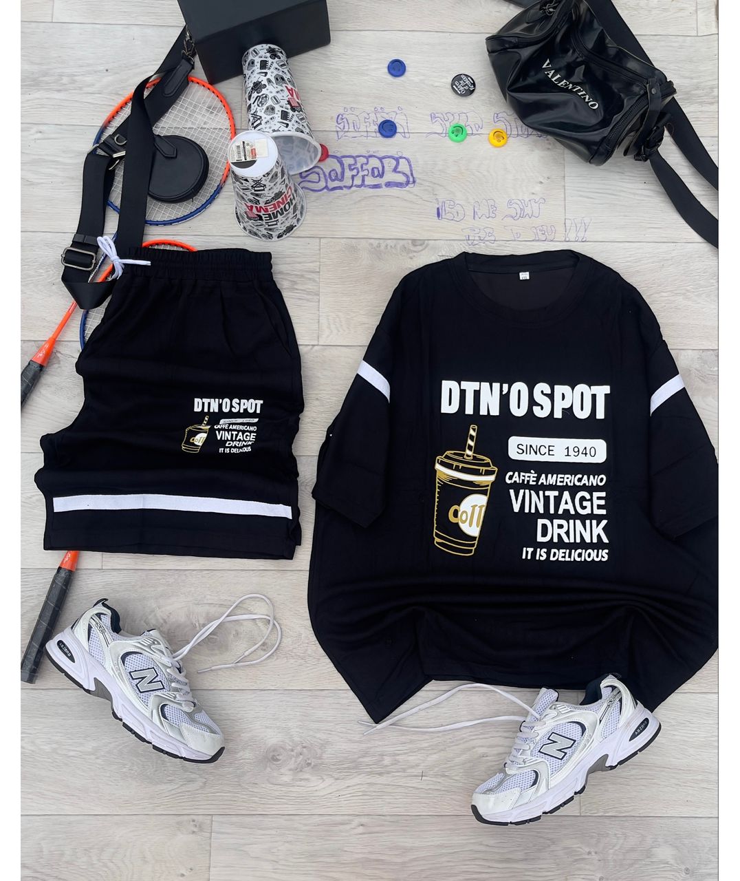 Ensemble T-Shirt Oversize & Short Crème "DTN'O SPOT" - Confort Urbain et Style Rétro