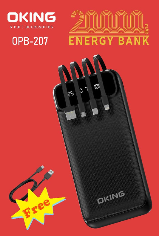 Batterie Externe Oking OPB-207, 20000 mAh avec Câbles Intégrés