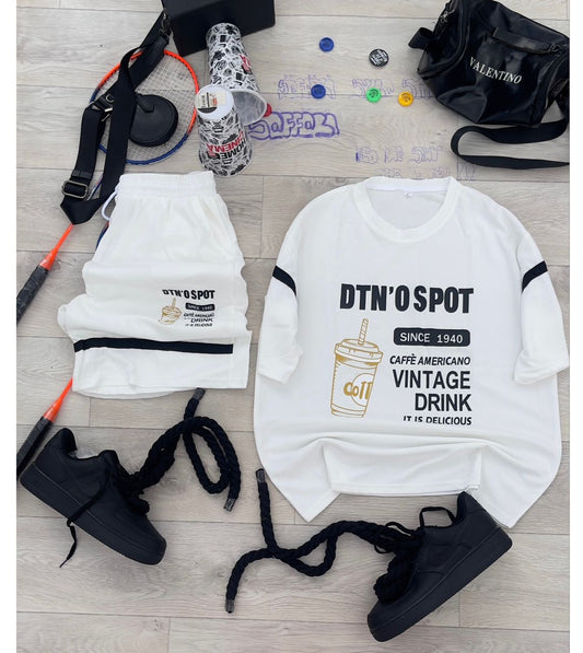 Ensemble T-Shirt Oversize & Short Crème "DTN'O SPOT" - Confort Urbain et Style Rétro