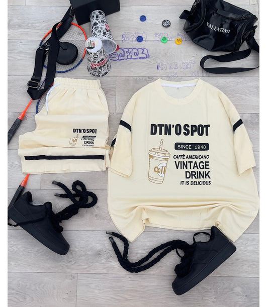 Ensemble T-Shirt Oversize & Short Crème "DTN'O SPOT" - Confort Urbain et Style Rétro