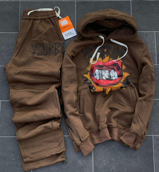 Ensemble Jogging & Hoodie Marron "Burning Lips" - Style Streetwear Audacieux