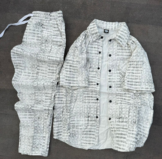 Ensemble Chemise et Pantalon Décontracté Homme - Motif Graphique Blanc et Gris