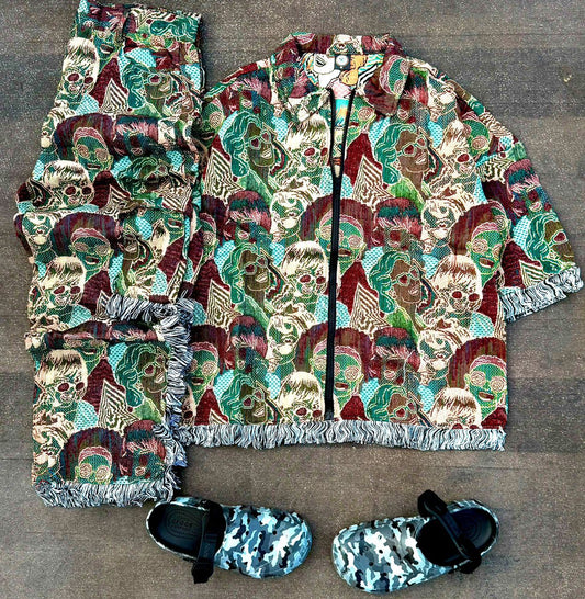 Ensemble Tissé avec Motifs, Détails Frangés